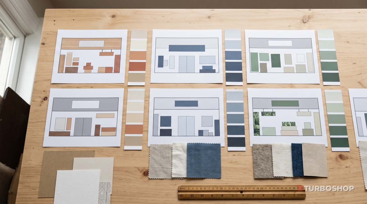 Layout mockups and colour palettes — ready-made Turboshop designs for different niches