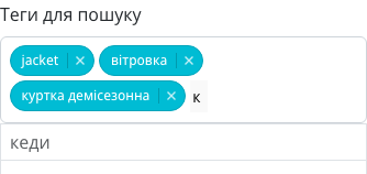 Підказка наявних тегів під час введення в полі «Теги для пошуку» в адмінці Turboshop